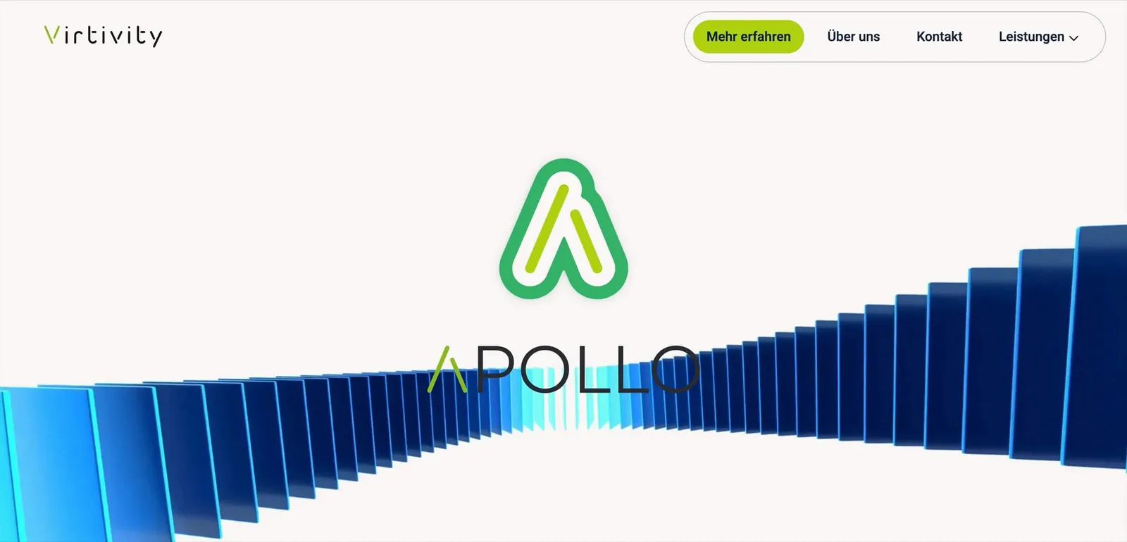 Animation in which a wave of blue bars forms into the APOLLO logo