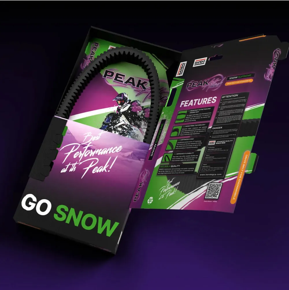 The opened premium packaging printed with “Go Snow”