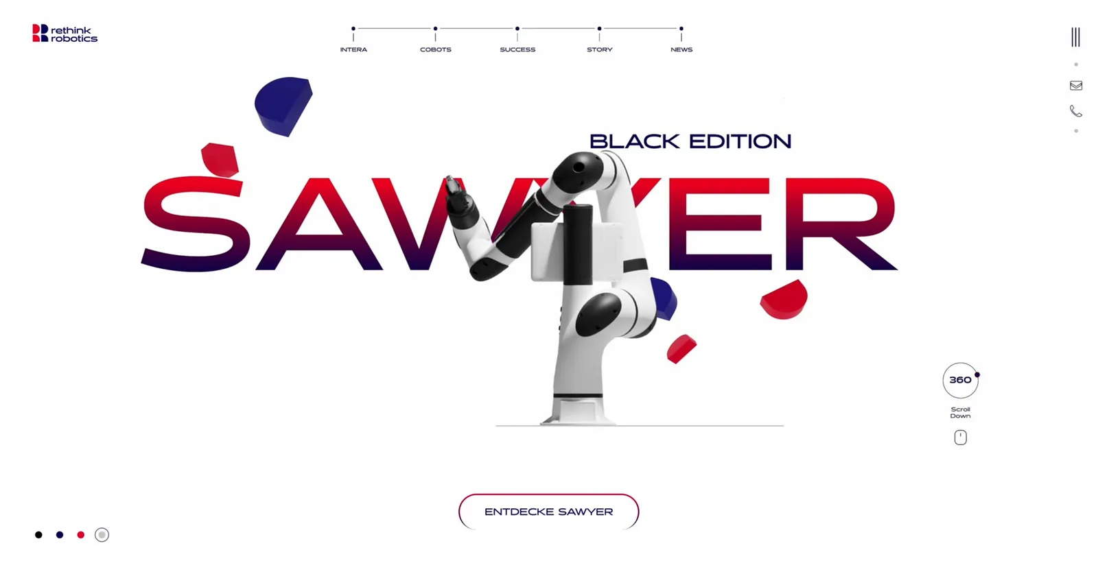 Animation der Startseite: der Cobot Sawyer dreht sich vor dem Schriftzug SAWYER