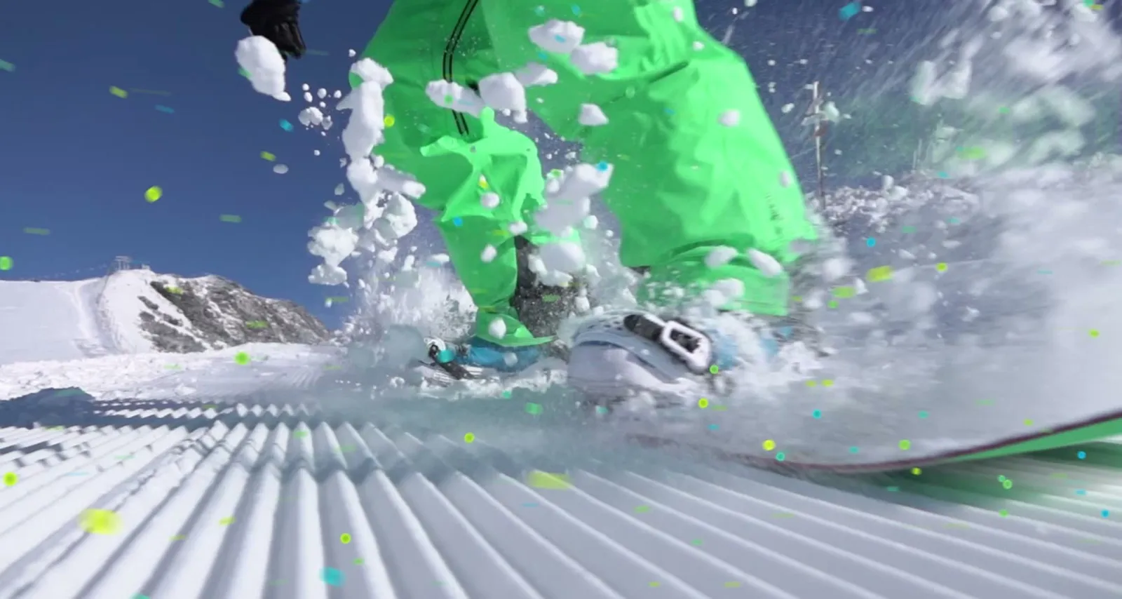 Animation in which swirling snow reveals the Fox Summit logo