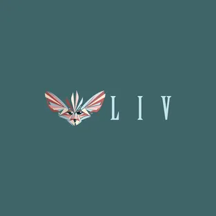 Logo variant for the Liv Dining Club: feather fox mask next to the serif LIV wordmark, on dark green