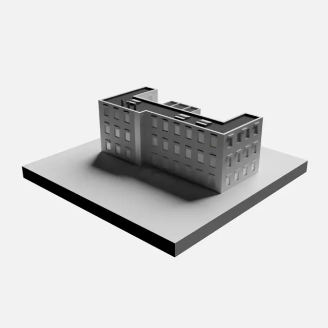 3D asset: a multi-storey building with a flat roof