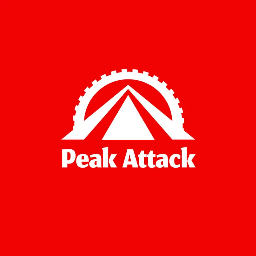 Logo draft: a mountain under an arc of sprocket teeth
