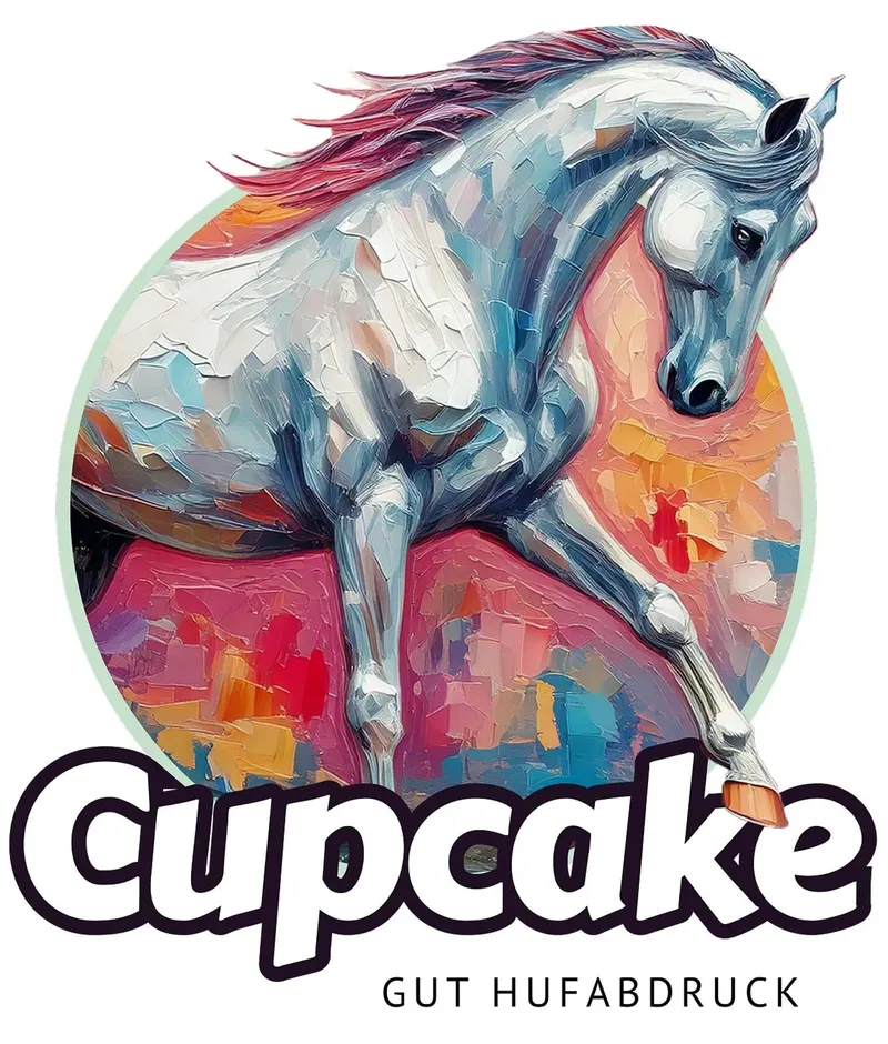 Painted horse portrait “Cupcake” as a round sticker in an oil look