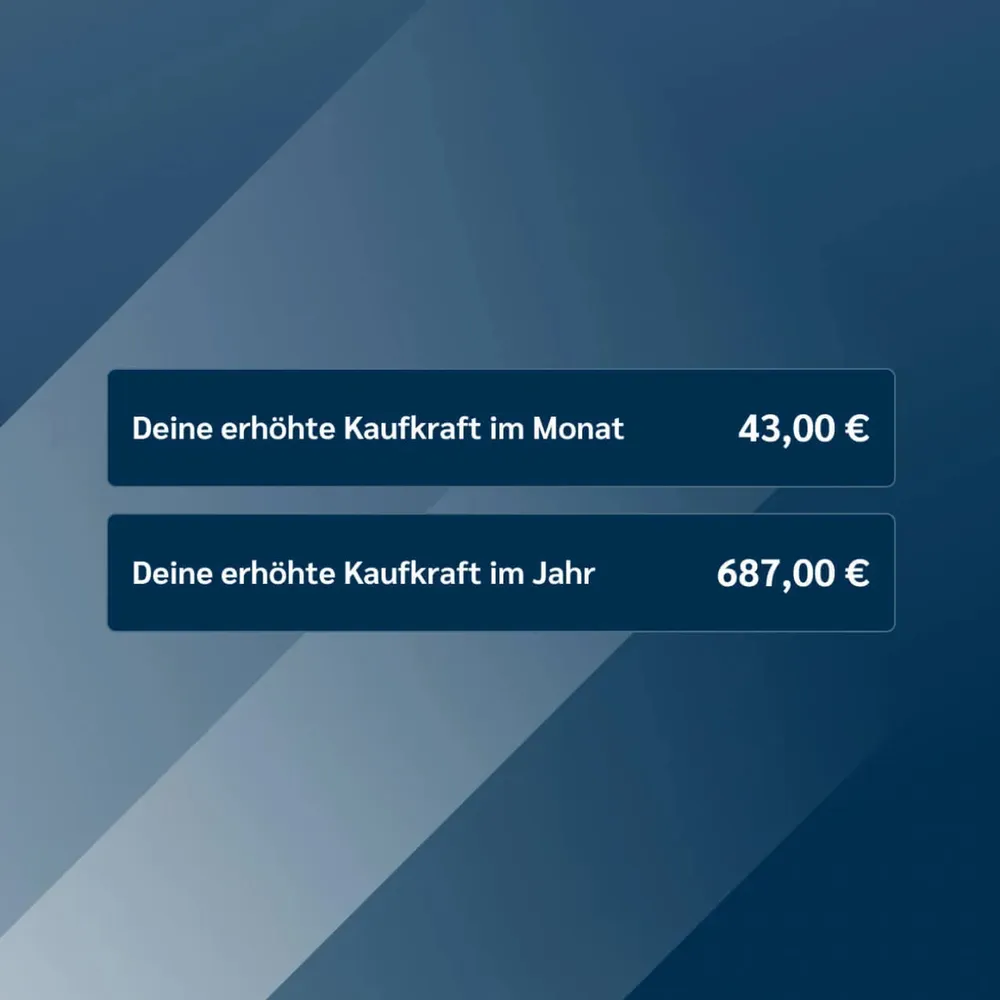 Two result fields: increased purchasing power per month and per year