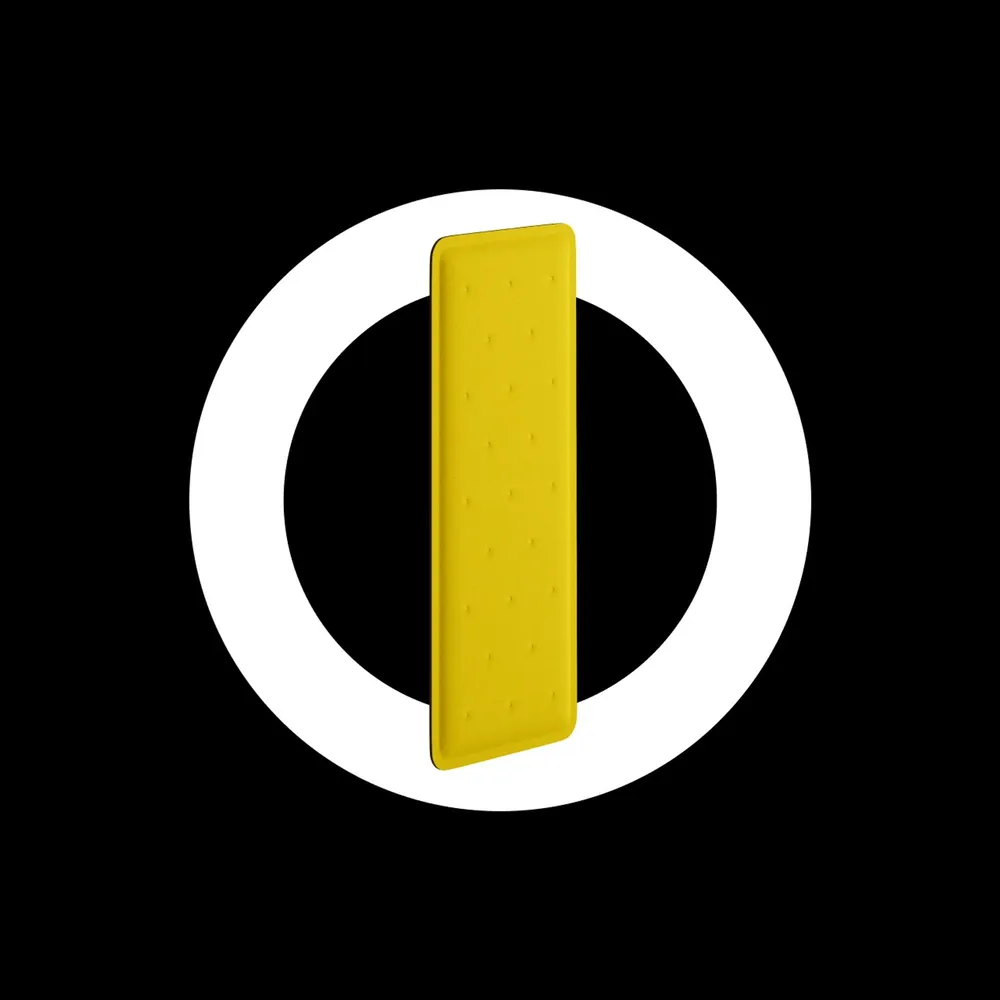 A yellow wall panel stands in the white hollow circle on a black background