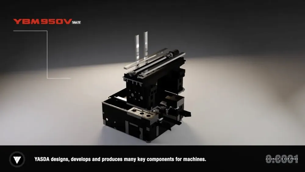 3D view of the inner workings of the YBM 950V on a grey background