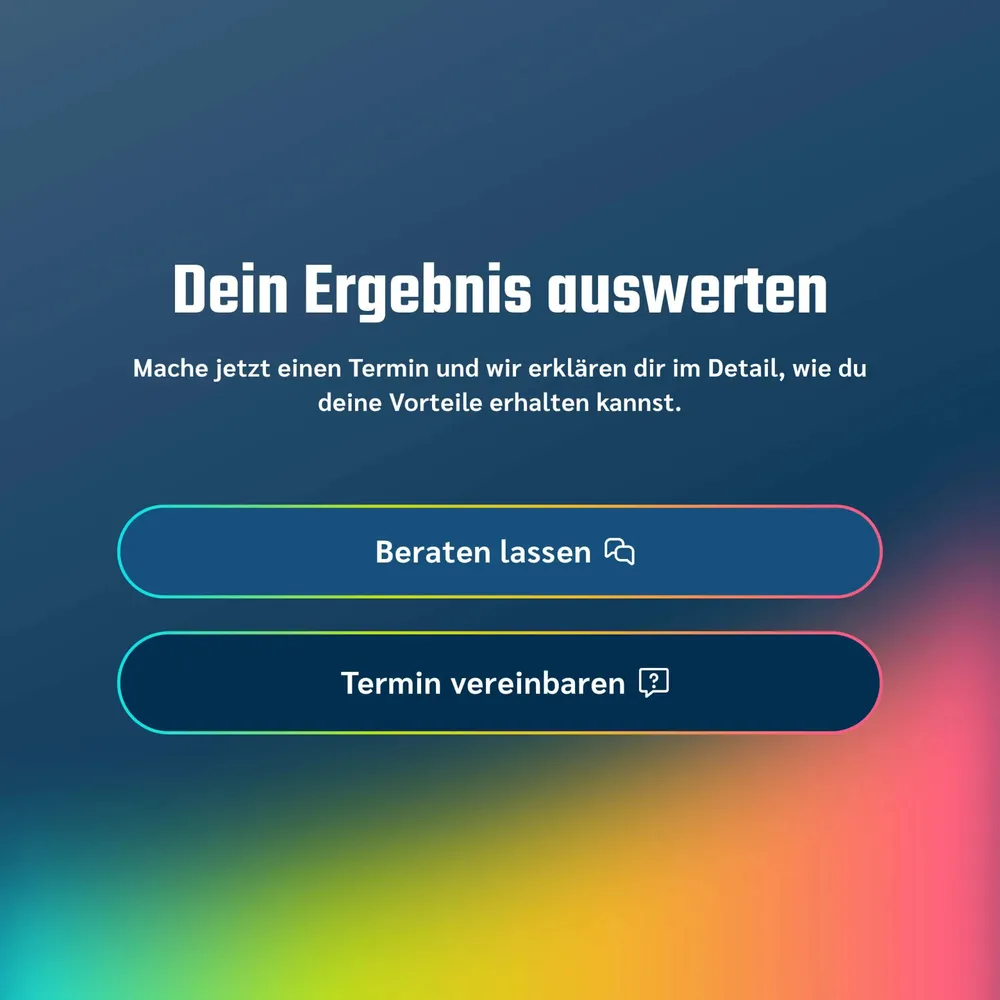 Results page of the calculator with the buttons “Get advice” and “Arrange an appointment”