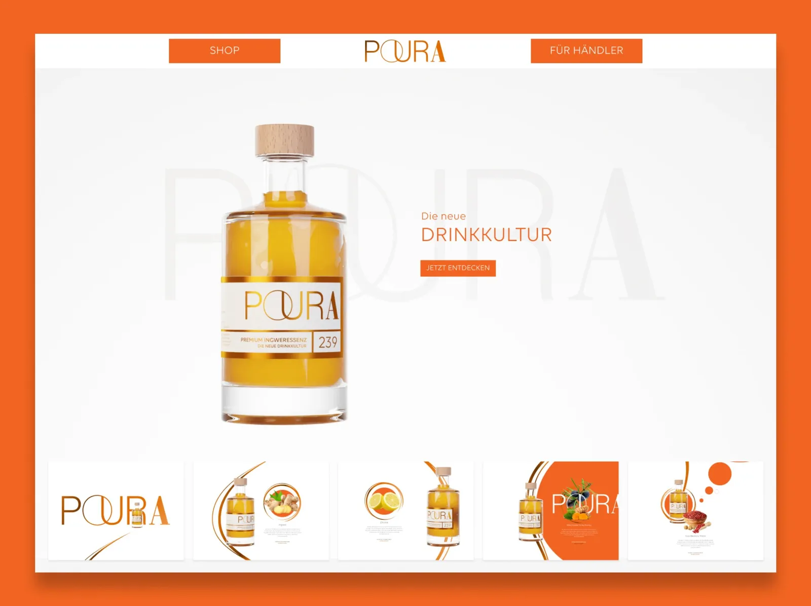The homepage at full width, below it a row of further page sections as a preview