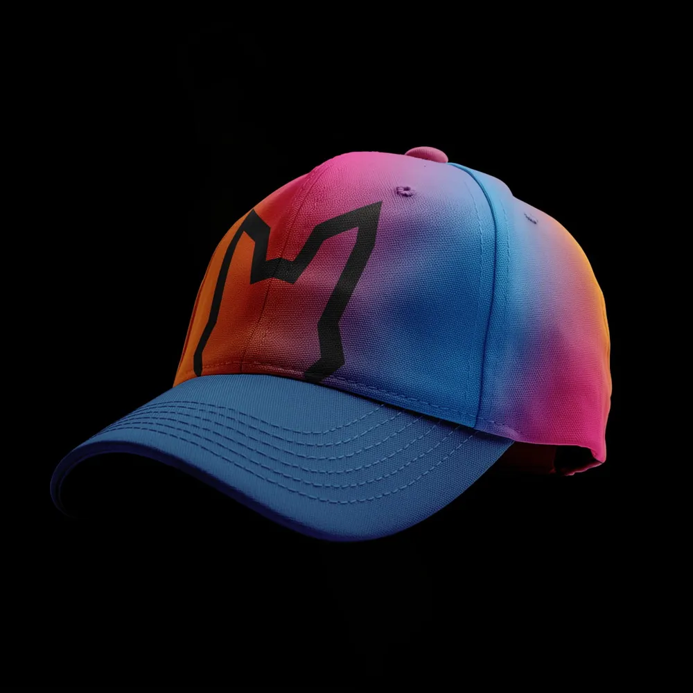 Cap with a gradient from blue to magenta and the fox head