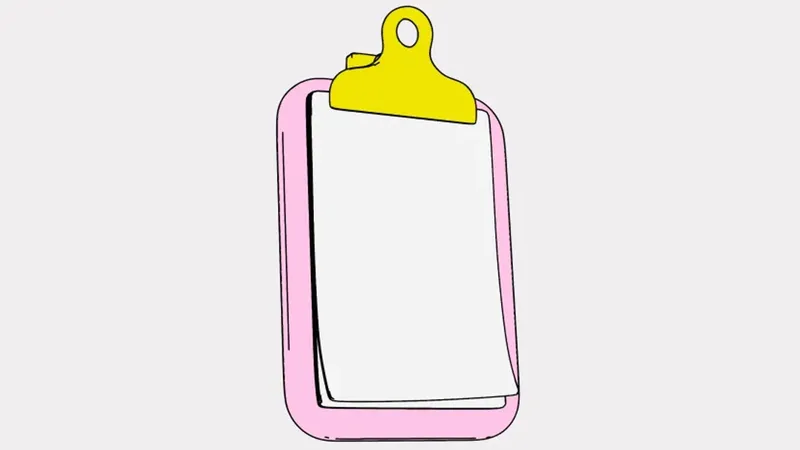 A pink clipboard with a blank sheet as line art