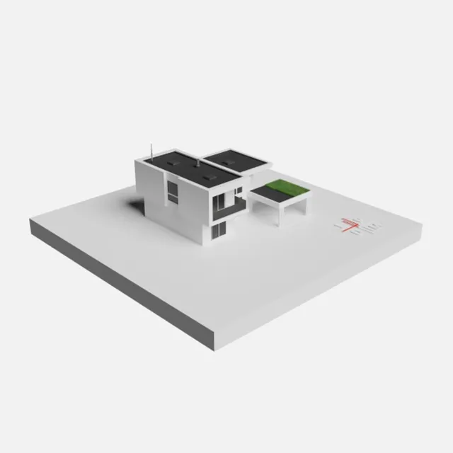 3D asset: a flat-roof bungalow with a planted section of roof