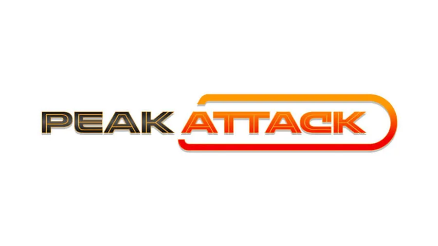 Logo draft: “Peak Attack” in a rounded outline, like a patch