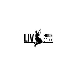 Logo variant for the Liv Dining Club: black LIV wordmark with fox silhouette and “Food & Drink”, on white