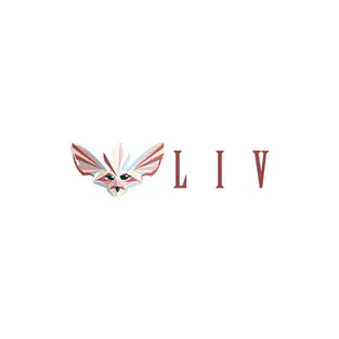 Logo variant for the Liv Dining Club: feather fox mask next to the serif LIV wordmark, on white