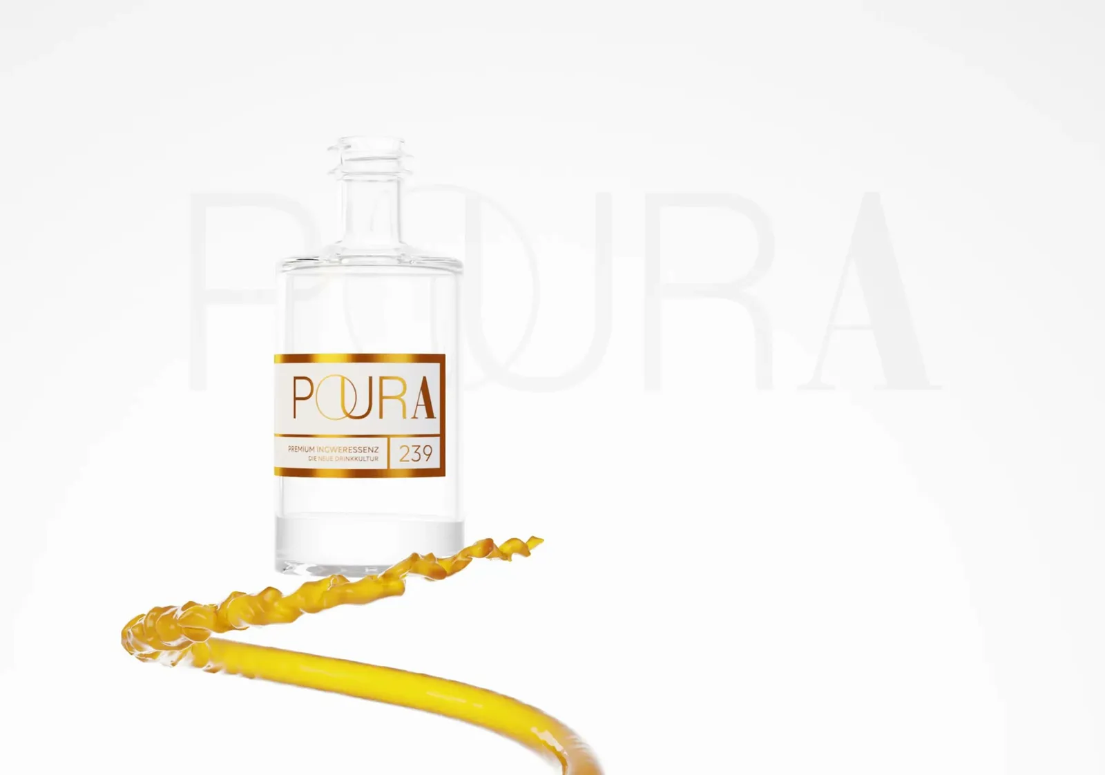 Animation: a golden ginger spiral winds around the bottle