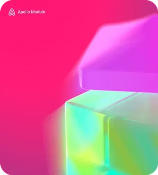 Blurred cube in turquoise and green on a pink gradient