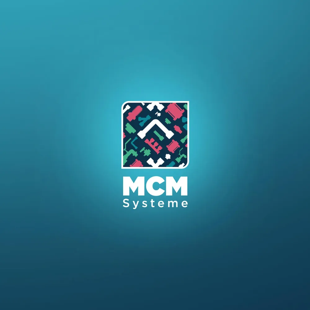 The “MCM Systeme” logo with a patterned mark on a turquoise gradient