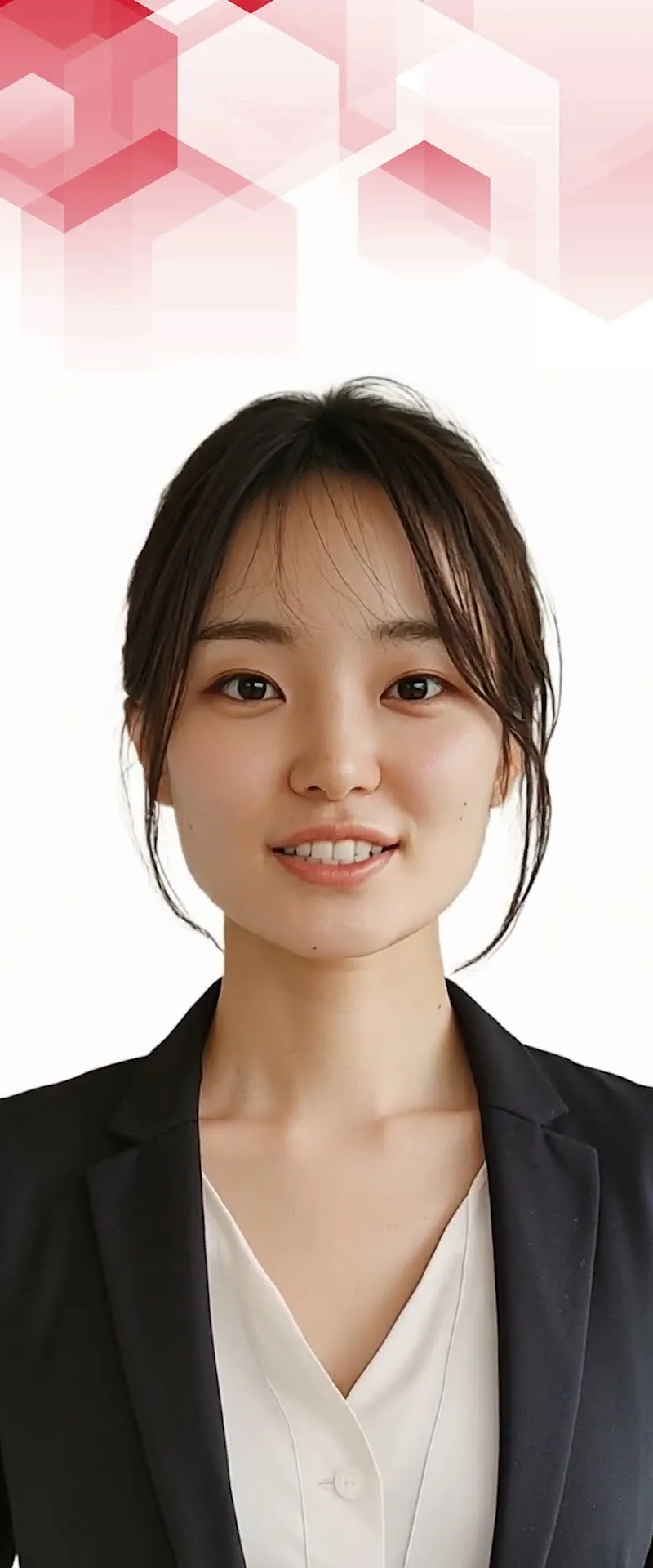 AI avatar of a woman from the YASDA team in a dark blazer